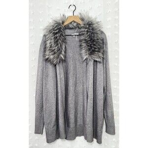 Sioni Women’s Long Sleeve Faux Fur Trim Collar Open Cardigan Sweater Size XL